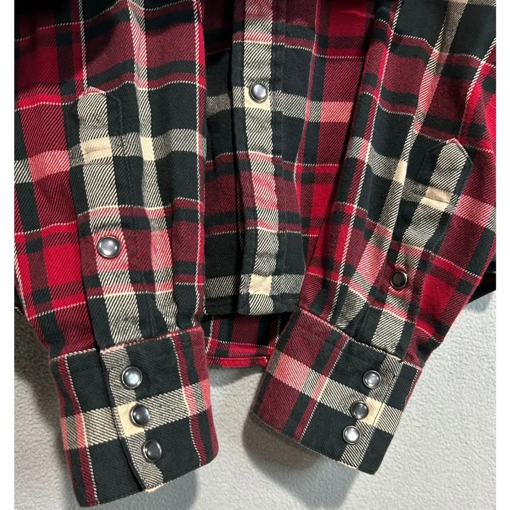 Ralph Lauren Snap Front Plaid‎ Shirt Kids Size 10 Red Black Slim Fit Western